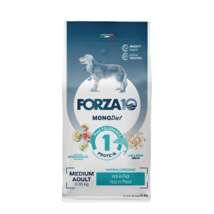 Forza10 Medium Diet with Fish - sausā barība suņiem 12kg Cena norādīta par 1 gb. un ir spēkā pasūtot 2 gb.